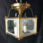 VTG MCM 9" Brass Ceiling Lamp Frosted Glass Panels 2 C7 Bulb Accent Night Light