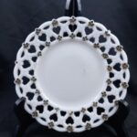 VTG 7" Westmoreland Milk Glass "Forget Me Not" Lace Plate Gold Flowers Lattice