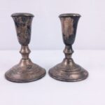 Crown Weighted Sterling Silver 3.75” Candlestick Candle Holders Pair