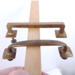 Vintage Lot Of 2 Drawer Handles Solid Brass Pulls Squared Patina 4" Inch Deco