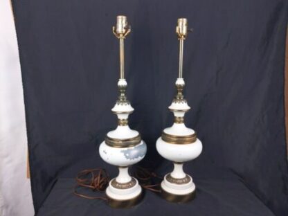 VTG 26" Set/Pair 2 Stiffel Hollywood Regency White/Gold Metal Table Lamps 1960s - Image 3