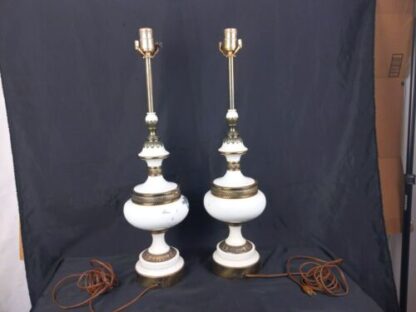 VTG 26" Set/Pair 2 Stiffel Hollywood Regency White/Gold Metal Table Lamps 1960s - Image 4