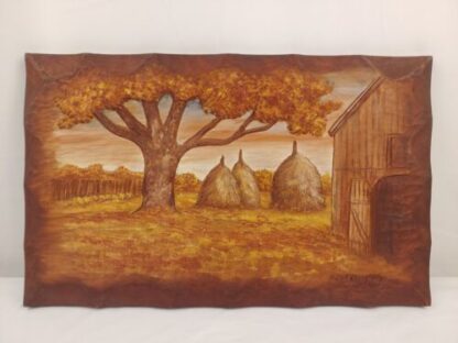 Robert Daugherty Signed Wood Carving Painting Ozark Folk Art Farm Barn Autumn