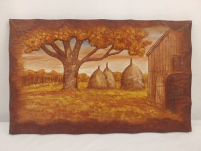 Robert Daugherty Signed Wood Carving Painting Ozark Folk Art Farm Barn Autumn - Image 2