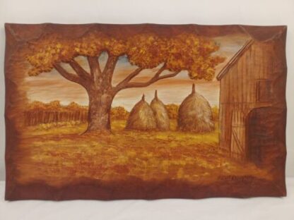 Robert Daugherty Signed Wood Carving Painting Ozark Folk Art Farm Barn Autumn - Image 3