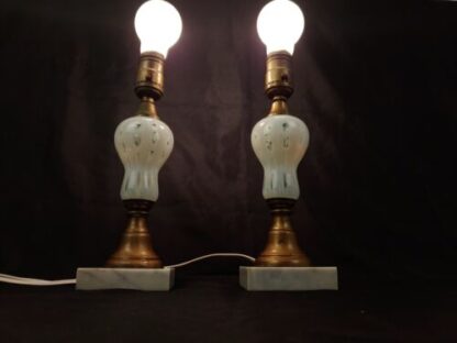 VTG Set of Fenton Coin Dot White Milk Glass Lamps 11" Nightstand Boudoir Pair - Image 4