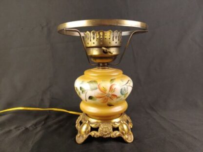 Vintage Electric Hurricane Lamp GWTW 9" Ornate Gold Floral Handpainted 7" Fitter