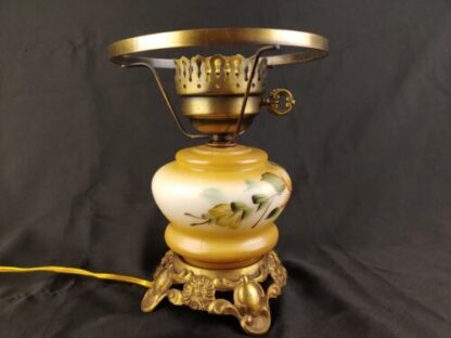 Vintage Electric Hurricane Lamp GWTW 9" Ornate Gold Floral Handpainted 7" Fitter - Image 10