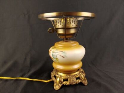 Vintage Electric Hurricane Lamp GWTW 9" Ornate Gold Floral Handpainted 7" Fitter - Image 12