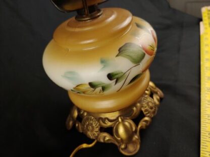 Vintage Electric Hurricane Lamp GWTW 9" Ornate Gold Floral Handpainted 7" Fitter - Image 15