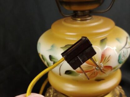Vintage Electric Hurricane Lamp GWTW 9" Ornate Gold Floral Handpainted 7" Fitter - Image 16