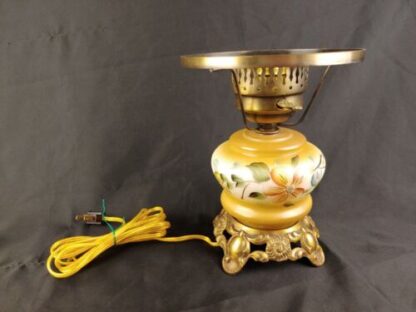 Vintage Electric Hurricane Lamp GWTW 9" Ornate Gold Floral Handpainted 7" Fitter - Image 3