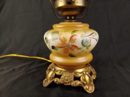 Vintage Electric Hurricane Lamp GWTW 9" Ornate Gold Floral Handpainted 7" Fitter - Image 5