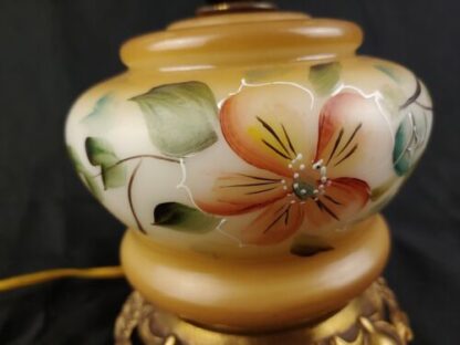 Vintage Electric Hurricane Lamp GWTW 9" Ornate Gold Floral Handpainted 7" Fitter - Image 6