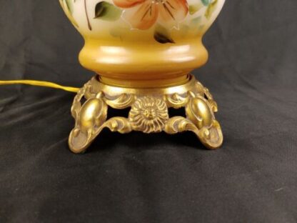 Vintage Electric Hurricane Lamp GWTW 9" Ornate Gold Floral Handpainted 7" Fitter - Image 8