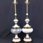 VTG 26" Set/Pair 2 Stiffel Hollywood Regency White/Gold Metal Table Lamps 1960s