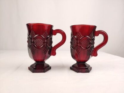 Avon 1876 Cape Cod Collection Ruby Red Glassware Foot Pedestal Mugs Set of 2 - Image 4