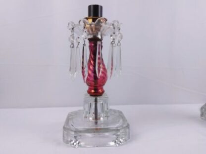 VTG Pair Cut Glass Boudoir Lamps 11" Crystals Clear Red Ornate Carling Bakelite - Image 13