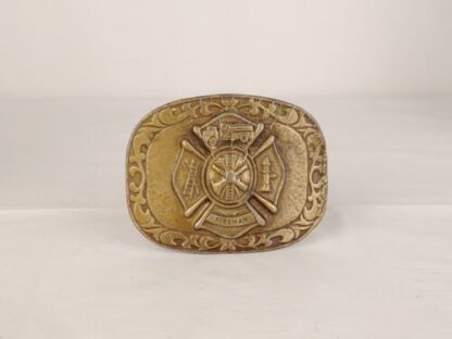 Vintage 1970s Fireman Ornate Bronze Belt Buckle Large 3.5" x 2.75" Fire Fighter - Image 4