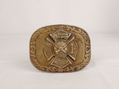 Vintage 1970s Fireman Ornate Bronze Belt Buckle Large 3.5" x 2.75" Fire Fighter - Image 5