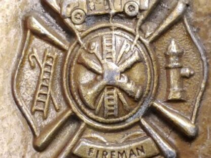 Vintage 1970s Fireman Ornate Bronze Belt Buckle Large 3.5" x 2.75" Fire Fighter - Image 6