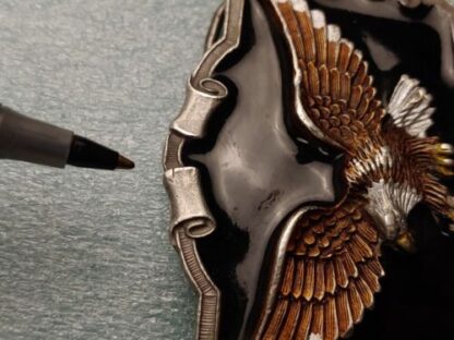 Vintage 1983 American Buckle Company Pewter Enameled Eagle Belt Buckle - Image 3