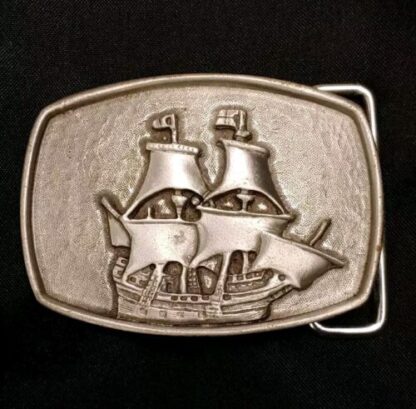 Vintage Blaisdell Pewter Belt Buckle Galleon Tall Ship Pirate Mayflower Nautical