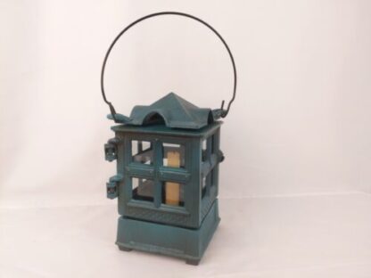 Vintage 1988 John Wright Green Cast Iron Hanging Indoor/Outdoor Lantern Candle - Image 2