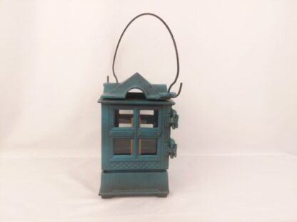 Vintage 1988 John Wright Green Cast Iron Hanging Indoor/Outdoor Lantern Candle - Image 3