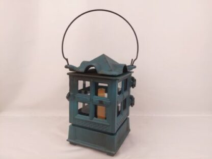 Vintage 1988 John Wright Green Cast Iron Hanging Indoor/Outdoor Lantern Candle - Image 4