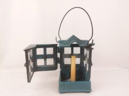 Vintage 1988 John Wright Green Cast Iron Hanging Indoor/Outdoor Lantern Candle - Image 5