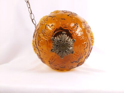 VTG 16" Amber Glass Swag Lamp Grape Motif Hanging Ceiling Chain MCM Accent - Image 13