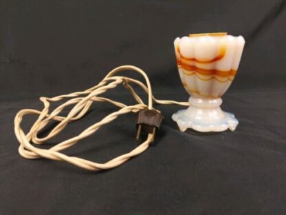 VTG Akro Agate Slag Milk Glass Mini Accent Lamp Swirled Wht/Brwn/Orange Art Deco - Image 2