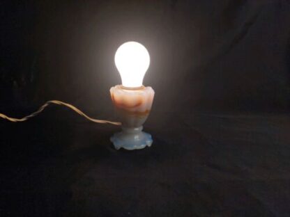 VTG Akro Agate Slag Milk Glass Mini Accent Lamp Swirled Wht/Brwn/Orange Art Deco - Image 3