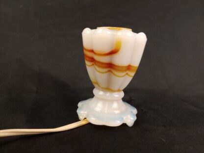 VTG Akro Agate Slag Milk Glass Mini Accent Lamp Swirled Wht/Brwn/Orange Art Deco - Image 4