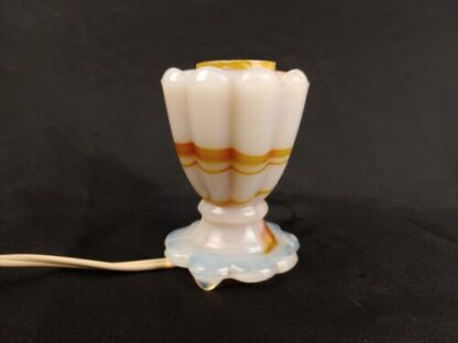 VTG Akro Agate Slag Milk Glass Mini Accent Lamp Swirled Wht/Brwn/Orange Art Deco - Image 5