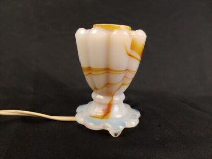 VTG Akro Agate Slag Milk Glass Mini Accent Lamp Swirled Wht/Brwn/Orange Art Deco - Image 6