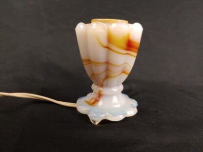 VTG Akro Agate Slag Milk Glass Mini Accent Lamp Swirled Wht/Brwn/Orange Art Deco - Image 7