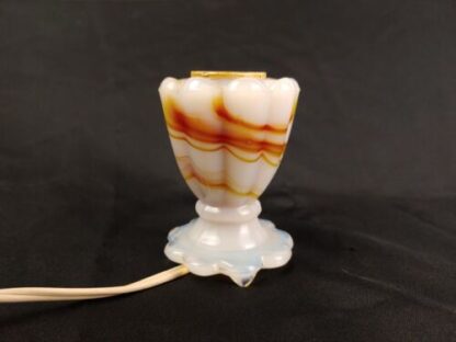 VTG Akro Agate Slag Milk Glass Mini Accent Lamp Swirled Wht/Brwn/Orange Art Deco - Image 8