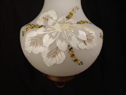 VTG MCM 17" Frosted Swag Lamp Handpainted Floral White Glass Chic Shabby Retro - Image 11