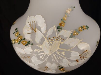 VTG MCM 17" Frosted Swag Lamp Handpainted Floral White Glass Chic Shabby Retro - Image 12