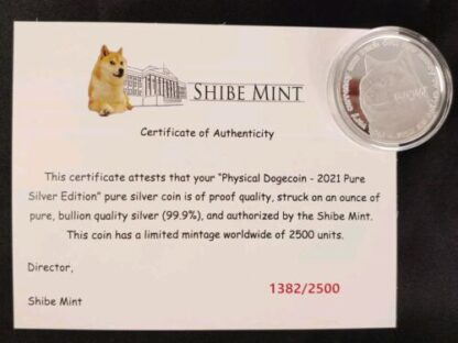 LOT 2021 Physical Dogecoin, Shibe Mint .999 Silver, Copper, 24k Gold Plate w/COA - Image 10