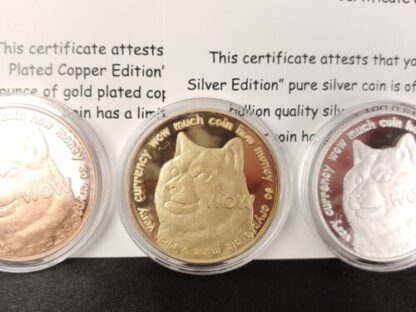 LOT 2021 Physical Dogecoin, Shibe Mint .999 Silver, Copper, 24k Gold Plate w/COA - Image 3