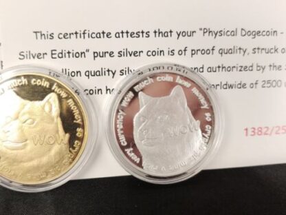 LOT 2021 Physical Dogecoin, Shibe Mint .999 Silver, Copper, 24k Gold Plate w/COA - Image 4