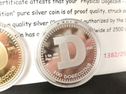 LOT 2021 Physical Dogecoin, Shibe Mint .999 Silver, Copper, 24k Gold Plate w/COA - Image 5