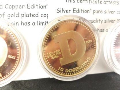 LOT 2021 Physical Dogecoin, Shibe Mint .999 Silver, Copper, 24k Gold Plate w/COA - Image 6