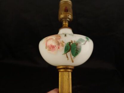 VTG 13" Art Deco Hand-Painted Floral White Glass, Brass And Marble Lamp Bakelite - Image 11