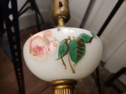 VTG 13" Art Deco Hand-Painted Floral White Glass, Brass And Marble Lamp Bakelite - Image 14