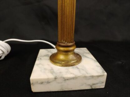 VTG 13" Art Deco Hand-Painted Floral White Glass, Brass And Marble Lamp Bakelite - Image 2