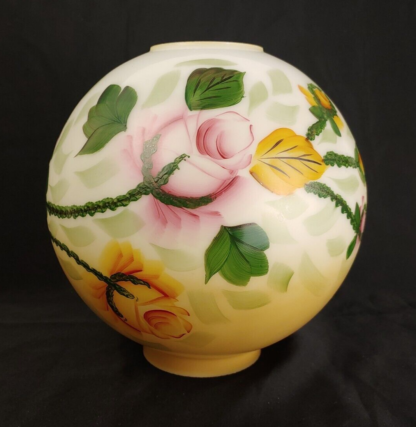 Vintage 9.5" Hand Painted Roses/Floral Parlor Banquet Lamp Globe Shade Gradient